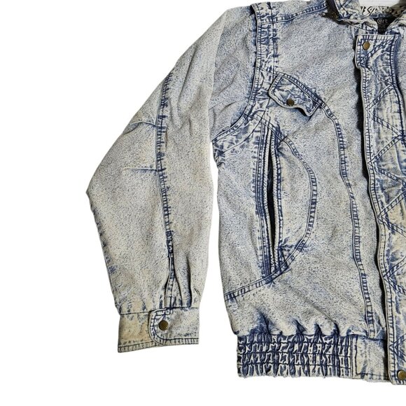 Vintage Van Cort Denim Jacket M Acid Wash Distressed Stained Thrashed Bomber - Picture 2 of 16